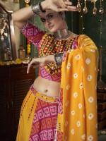 Yellow And Red Maslin Cotton Readymade Navratri Lehenga Choli